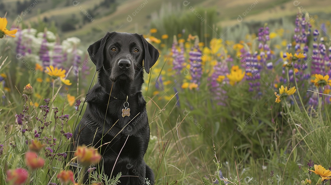 Cachorro da raça Labrador Retriever sobre campo