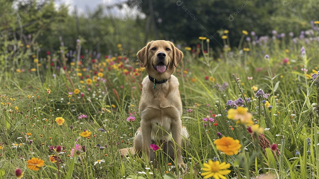 Cachorro da raça Labrador Retriever sobre campo