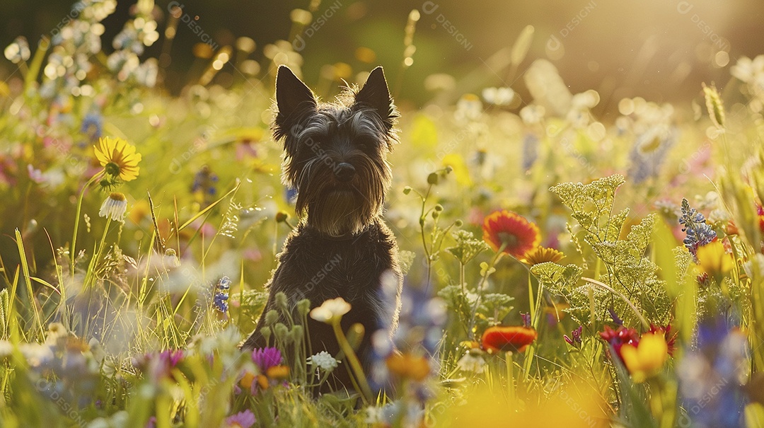 Cachorro da raça Miniature Schnauzer sobre campo