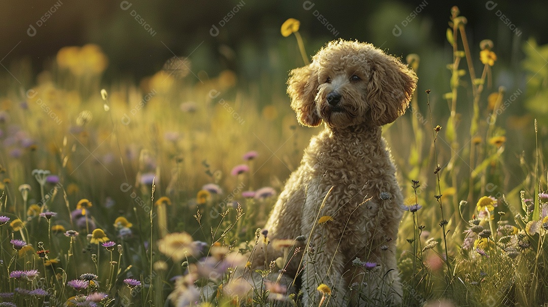 Cachorro da raça Poodle sobre campo