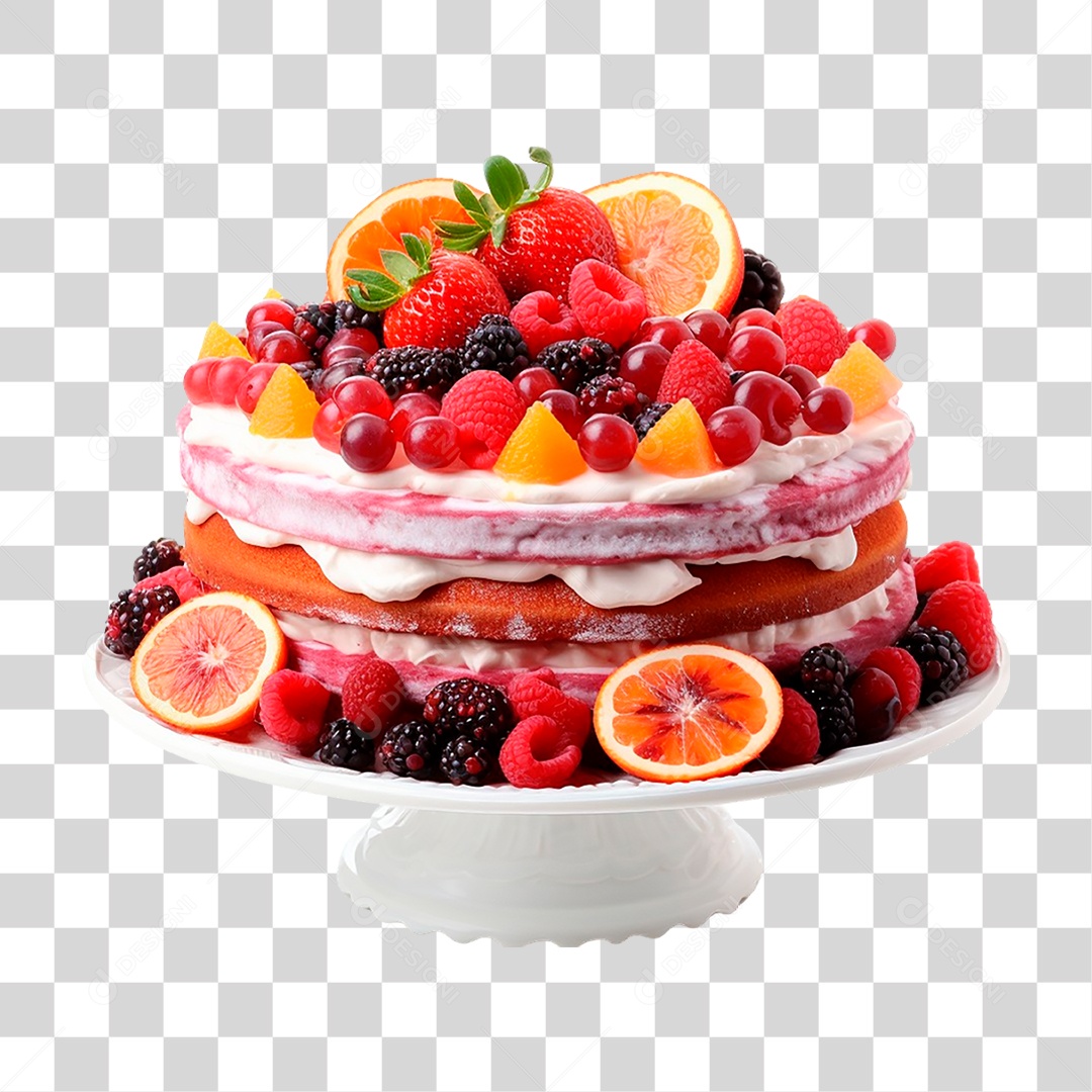Bolo Veludo Vermelho com Frutas PNG Transparente