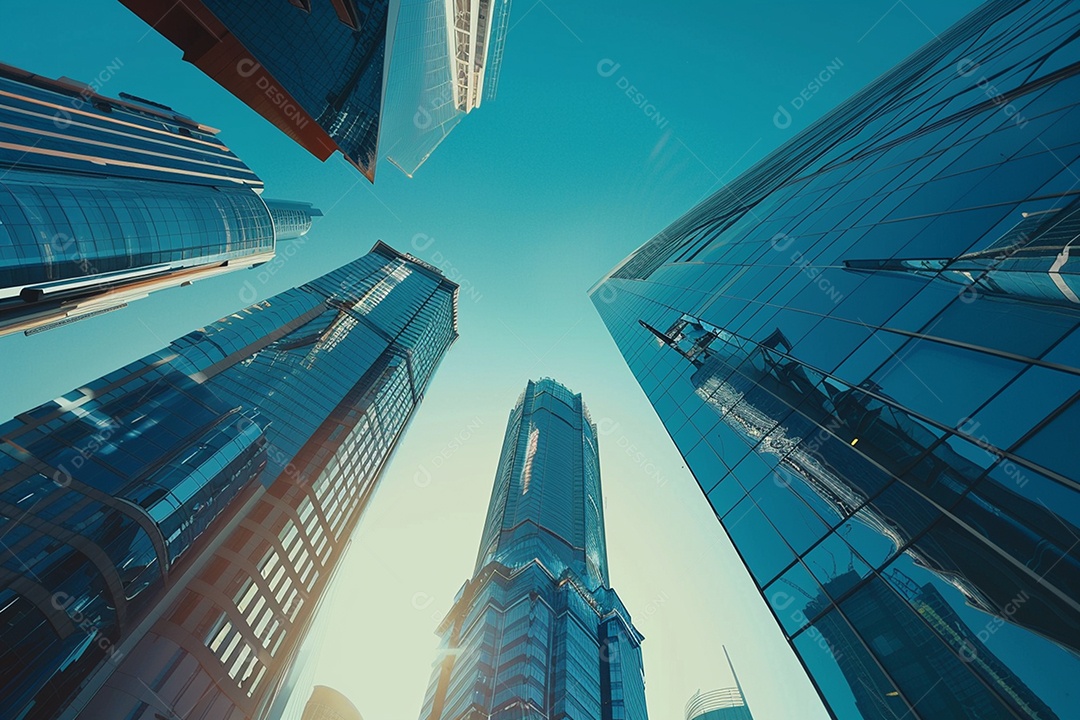 Imagem tonificada de prédios de escritórios modernos e sucata do céu