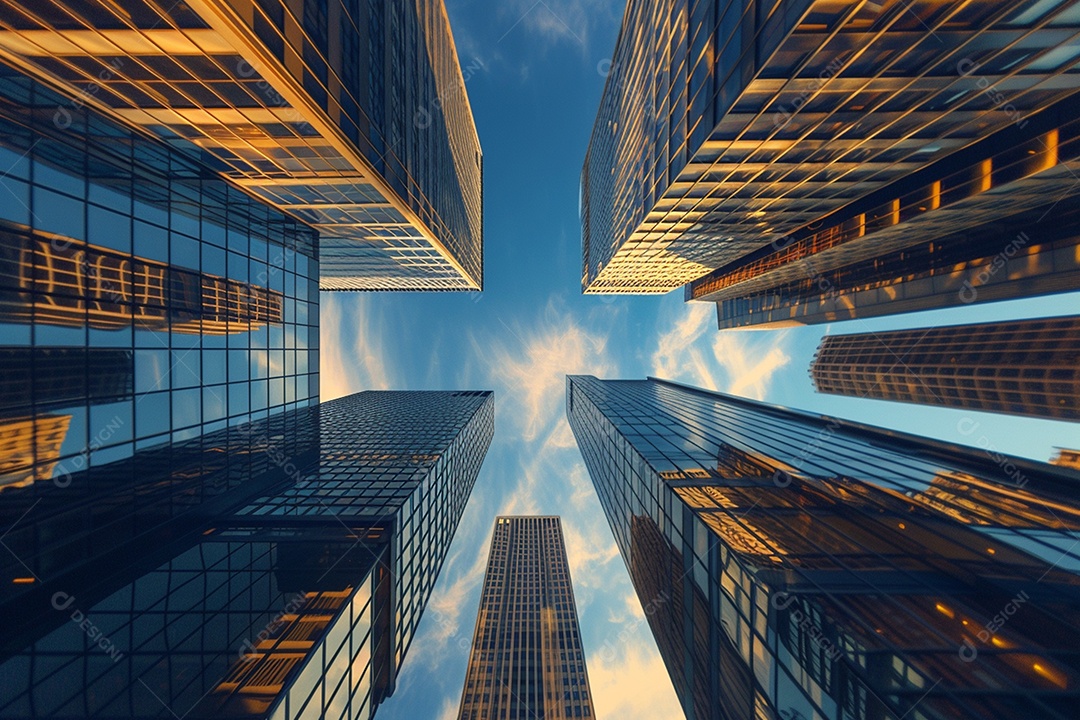 Imagem tonificada de prédios de escritórios modernos e sucata do céu