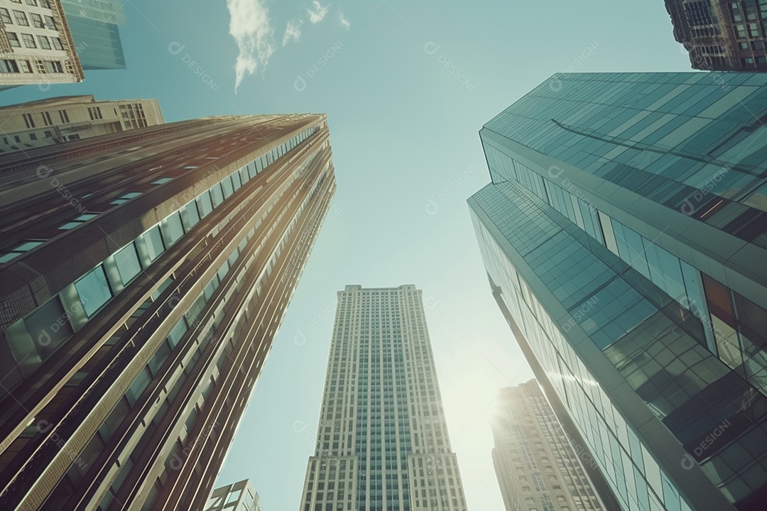 Imagem tonificada de prédios de escritórios modernos e sucata do céu