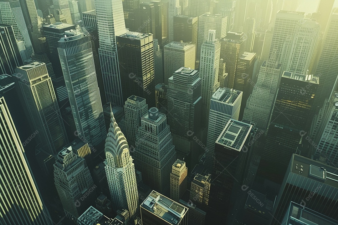 Imagem tonificada de prédios de escritórios modernos e sucata do céu