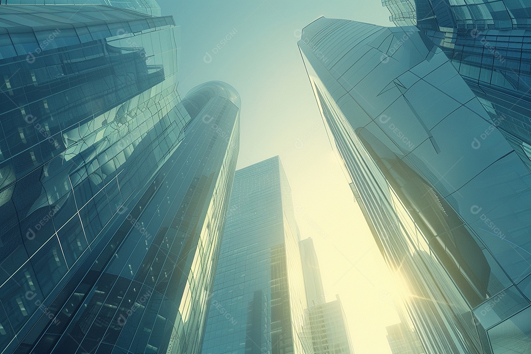 Imagem tonificada de prédios de escritórios modernos e sucata do céu