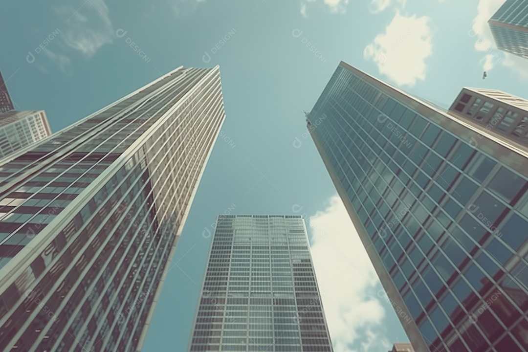 Imagem tonificada de prédios de escritórios modernos e sucata do céu