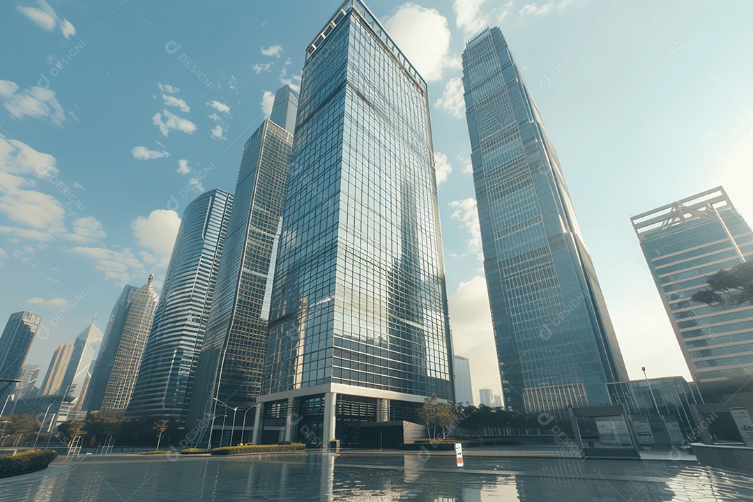 Imagem tonificada de prédios de escritórios modernos e sucata do céu