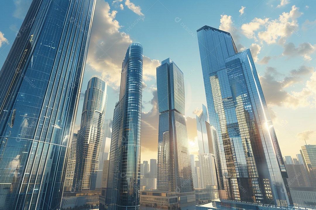 Imagem tonificada de prédios de escritórios modernos e sucata do céu