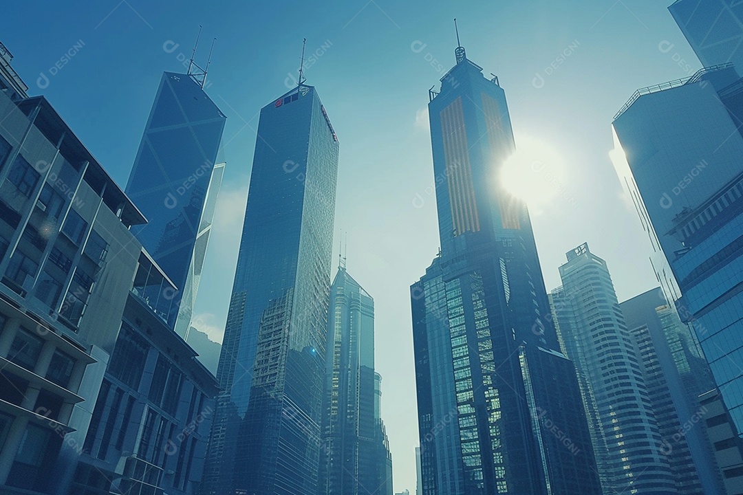 Imagem tonificada de prédios de escritórios modernos e sucata do céu