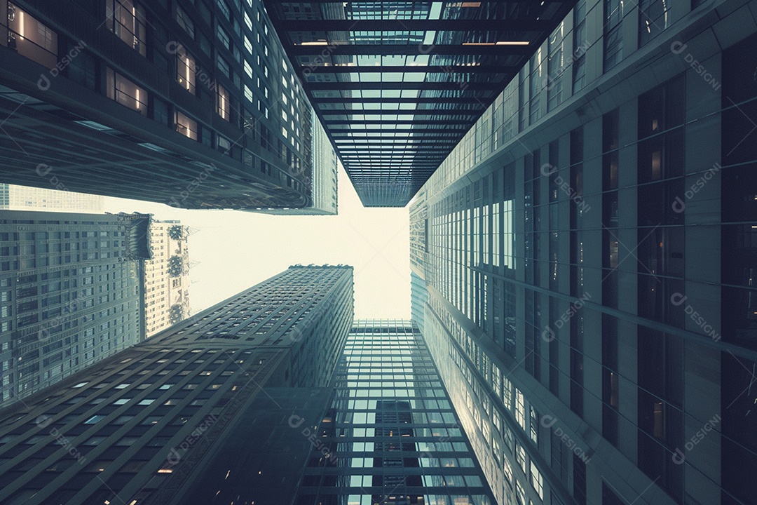 Imagem tonificada de prédios de escritórios modernos e sucata do céu