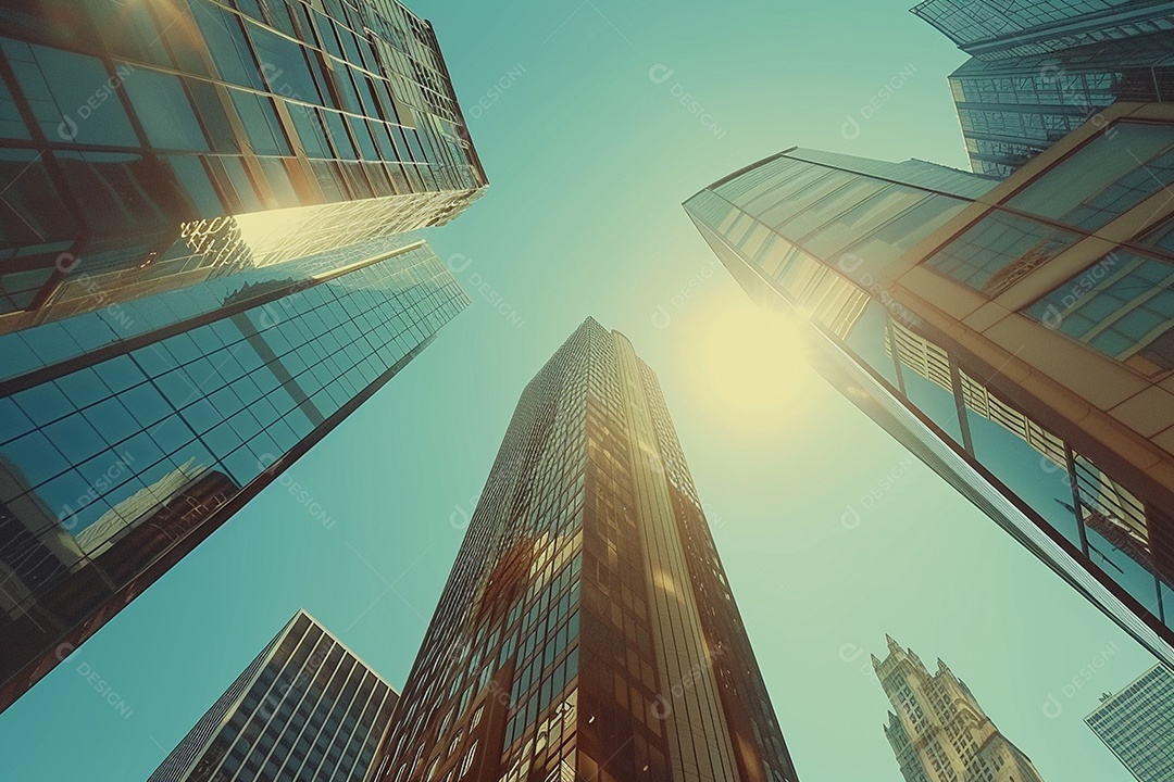 Imagem tonificada de prédios de escritórios modernos e sucata do céu