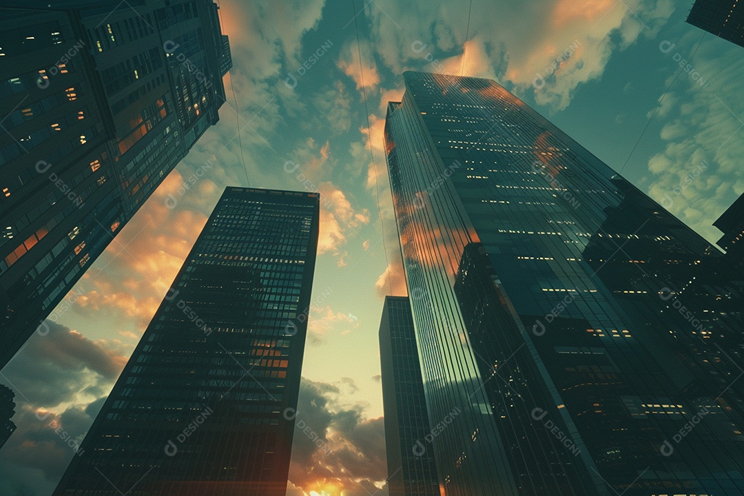 Imagem tonificada de prédios de escritórios modernos e sucata do céu