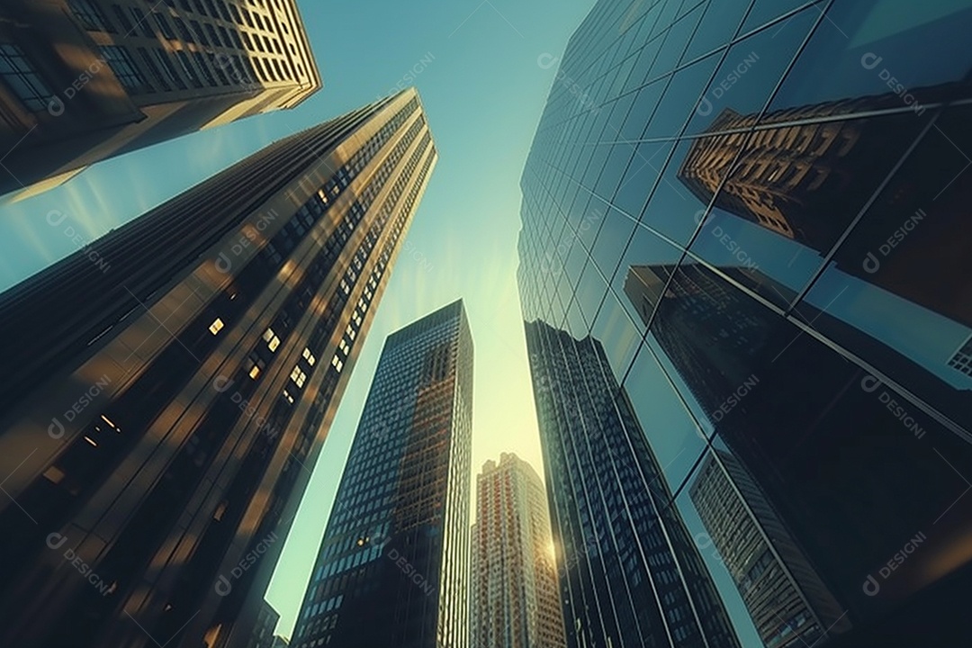 Imagem tonificada de prédios de escritórios modernos e sucata do céu