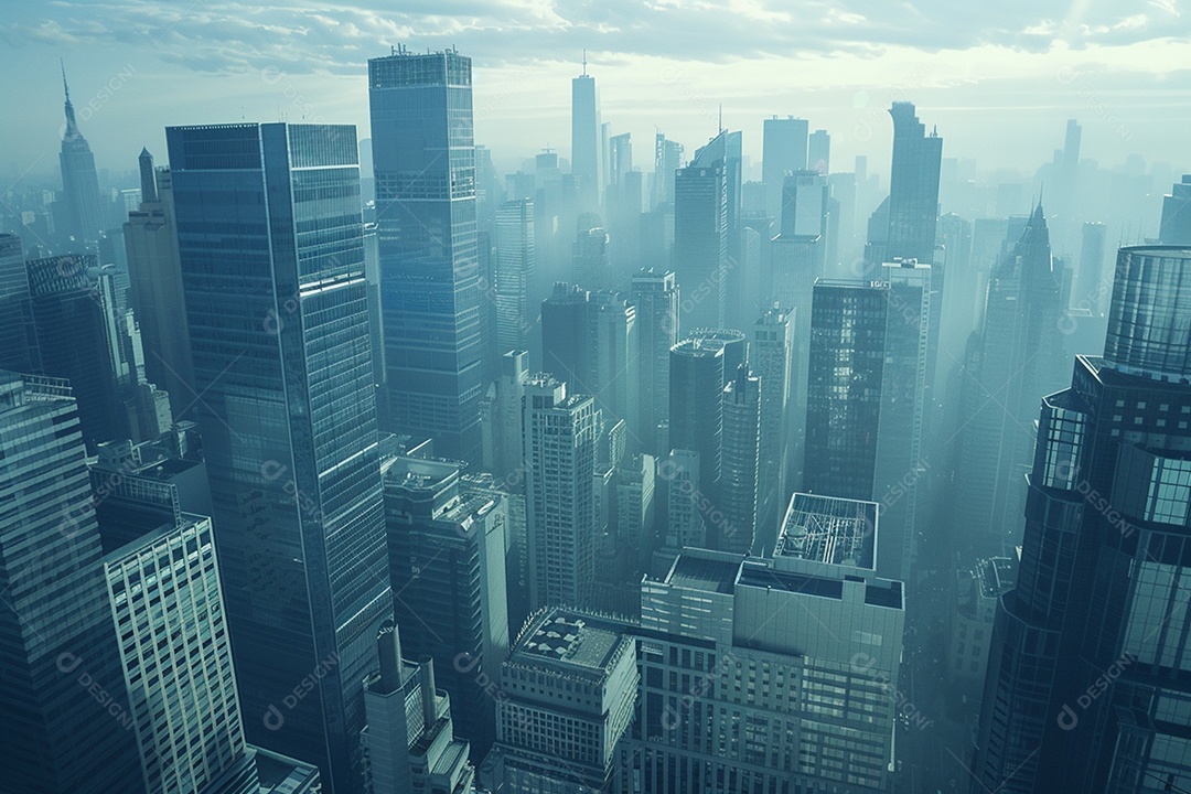 Imagem tonificada de prédios de escritórios modernos e sucata do céu