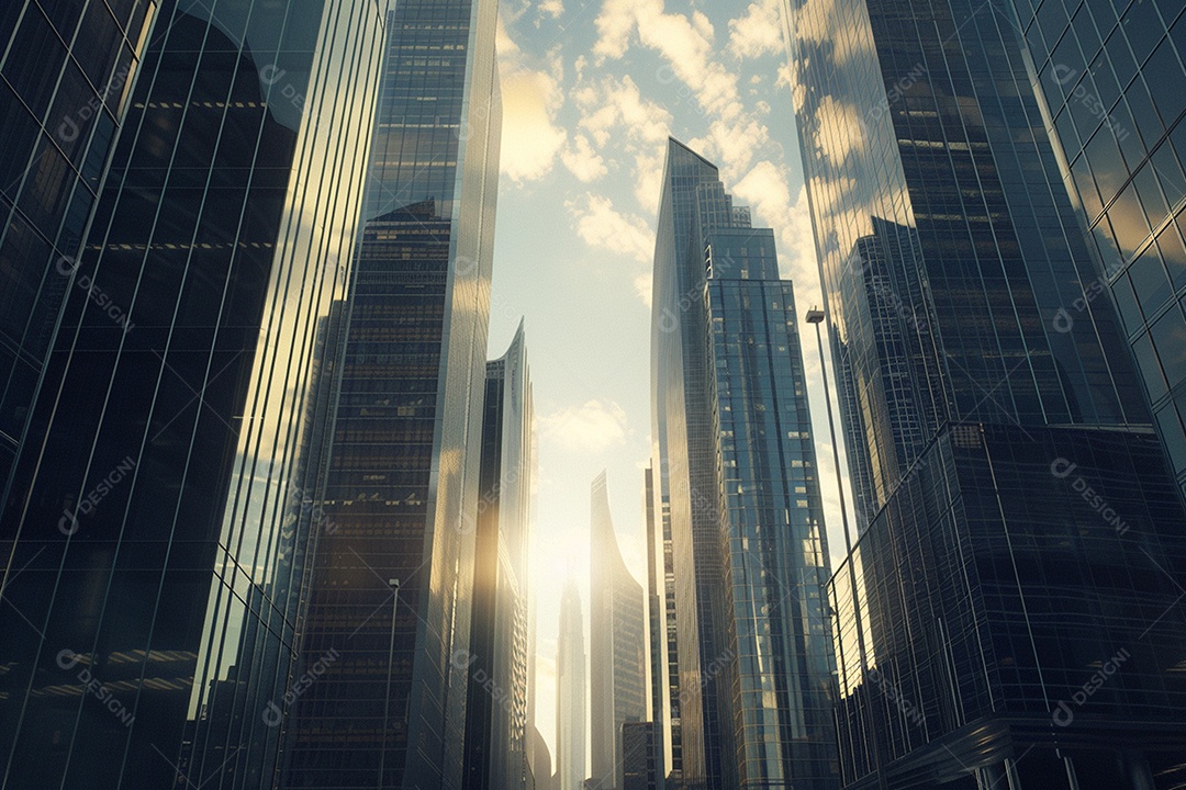 Imagem tonificada de prédios de escritórios modernos e sucata do céu