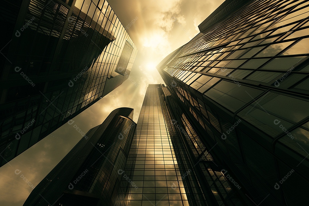 Imagem tonificada de prédios de escritórios modernos e sucata do céu