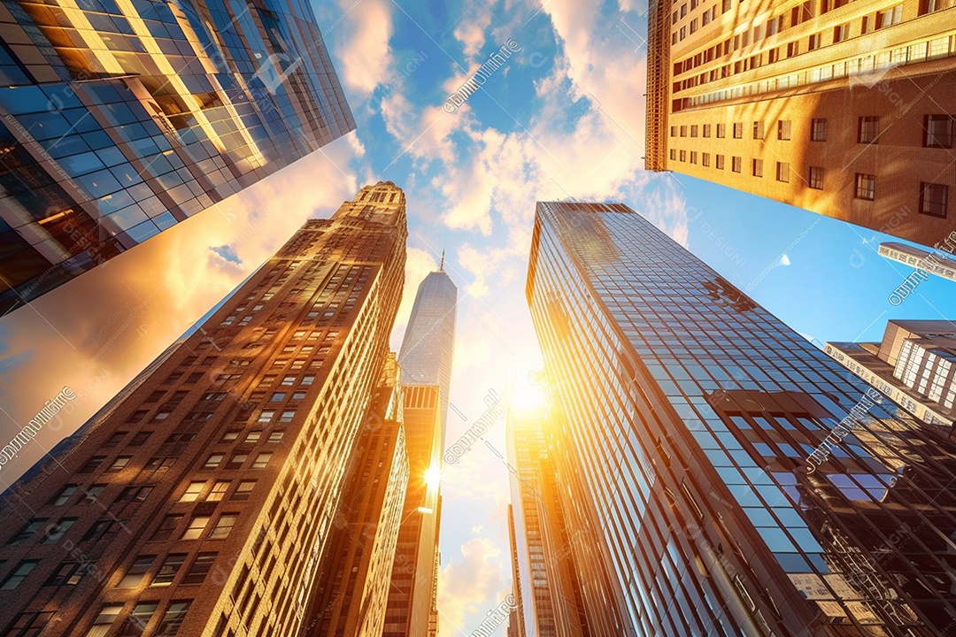 Imagem tonificada de prédios de escritórios modernos e sucata do céu