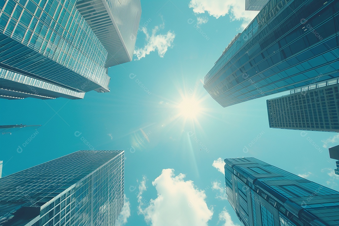 Imagem tonificada de prédios de escritórios modernos e sucata do céu