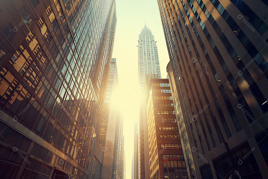 Imagem tonificada de prédios de escritórios modernos e sucata do céu