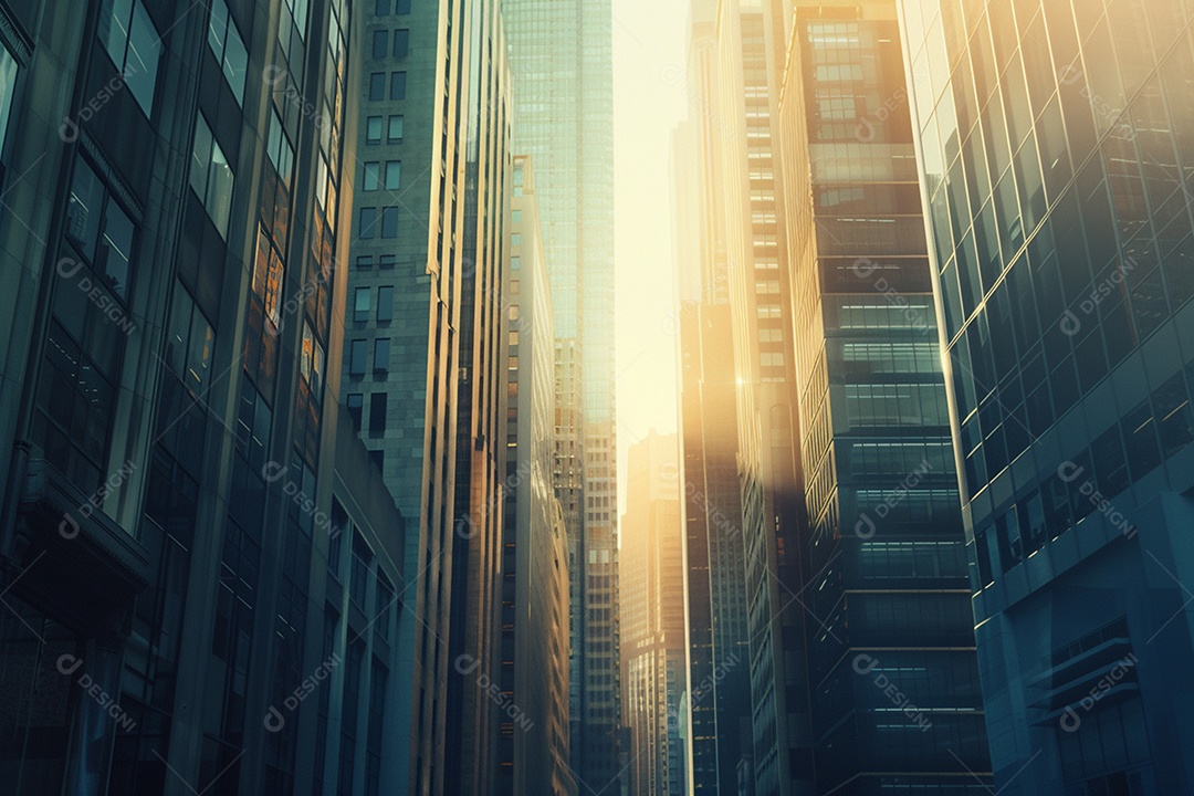 Imagem tonificada de prédios de escritórios modernos e sucata do céu