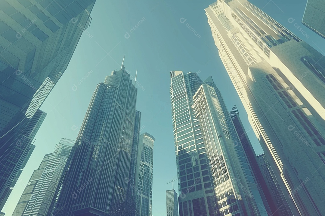 Imagem tonificada de prédios de escritórios modernos e sucata do céu