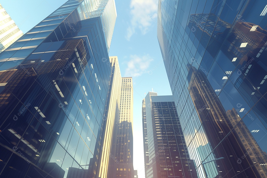 Imagem tonificada de prédios de escritórios modernos e sucata do céu