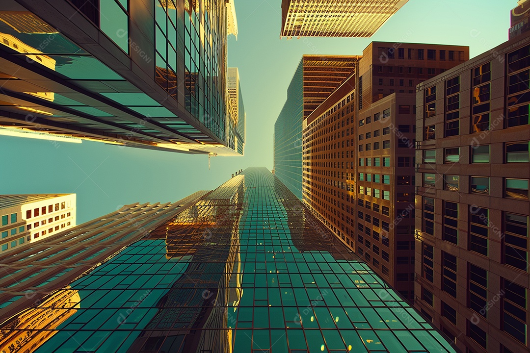 Imagem tonificada de prédios de escritórios modernos e sucata do céu