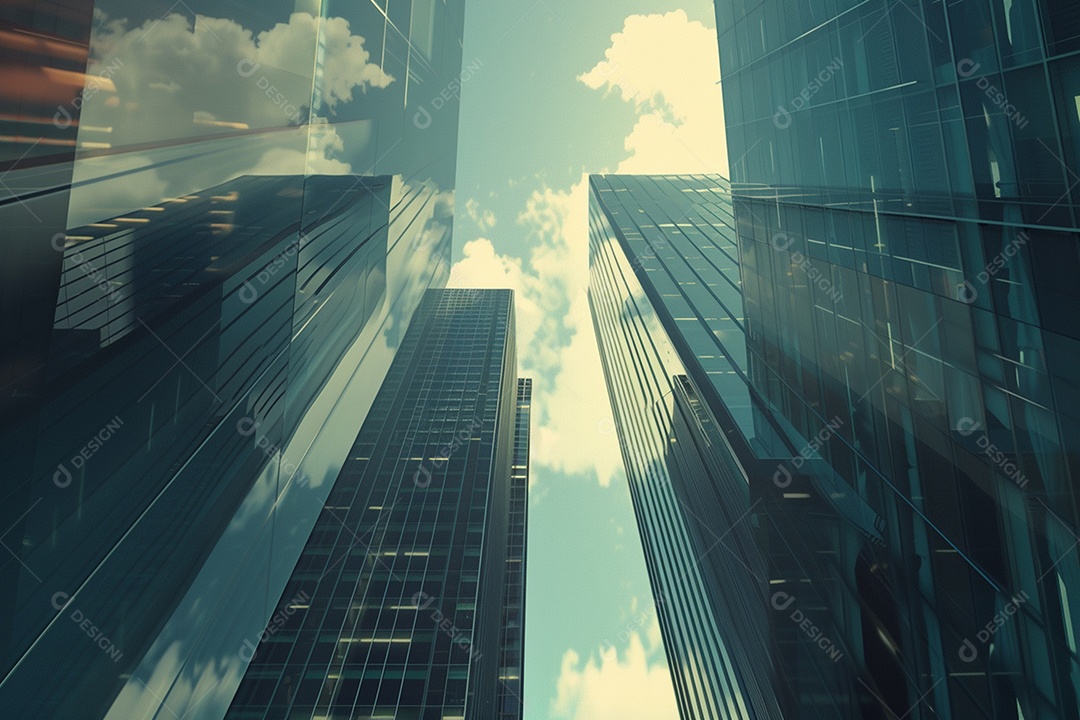 Imagem tonificada de prédios de escritórios modernos e sucata do céu
