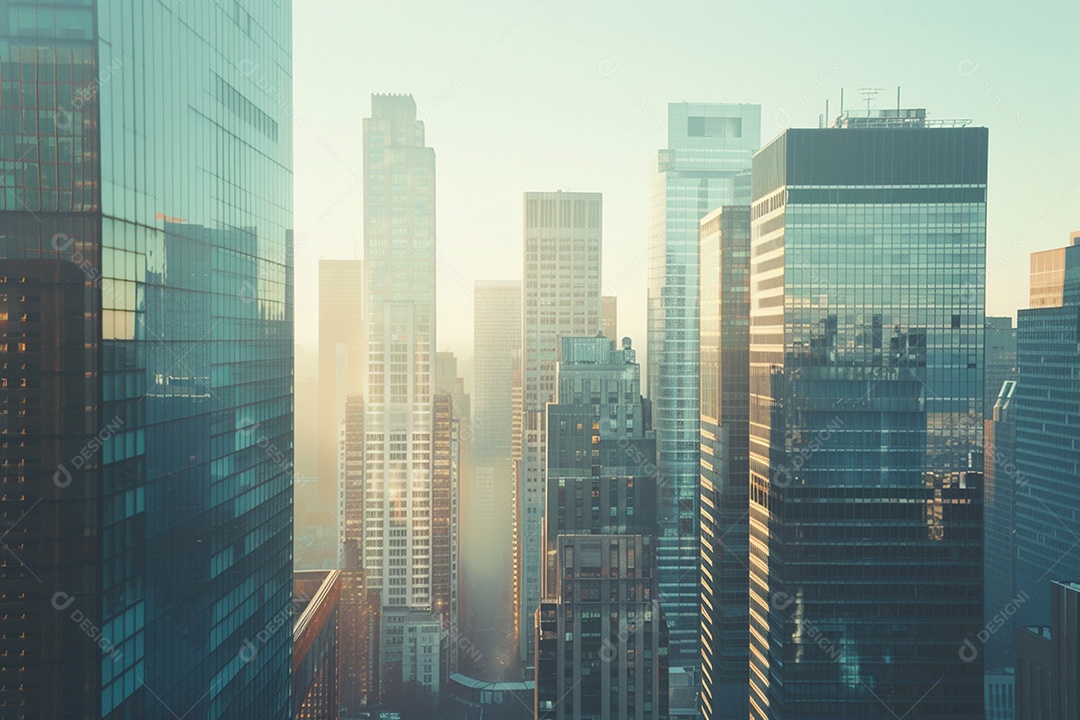 Imagem tonificada de prédios de escritórios modernos e sucata do céu