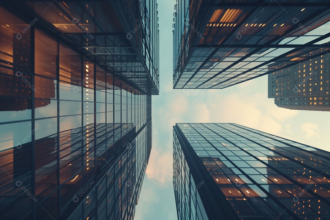 Imagem tonificada de prédios de escritórios modernos e sucata do céu