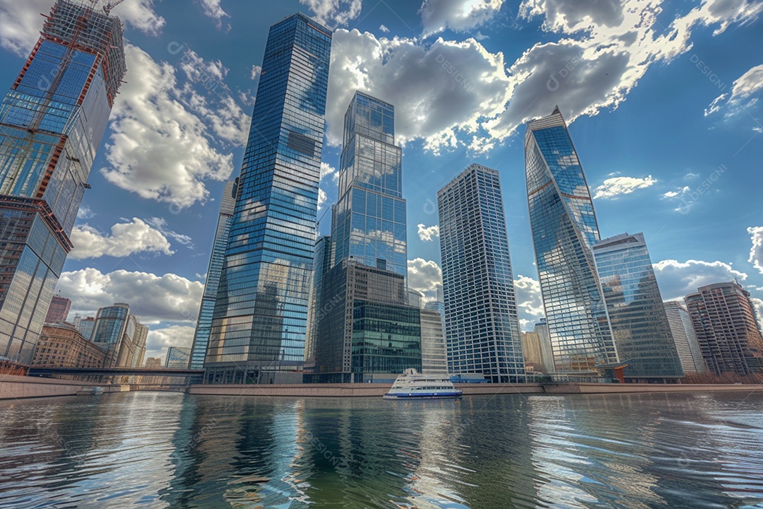 Imagem tonificada de prédios de escritórios modernos e sucata do céu