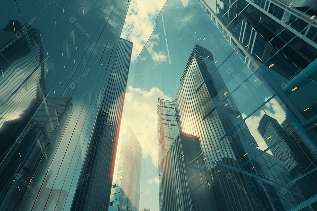 Imagem tonificada de prédios de escritórios modernos e sucata do céu
