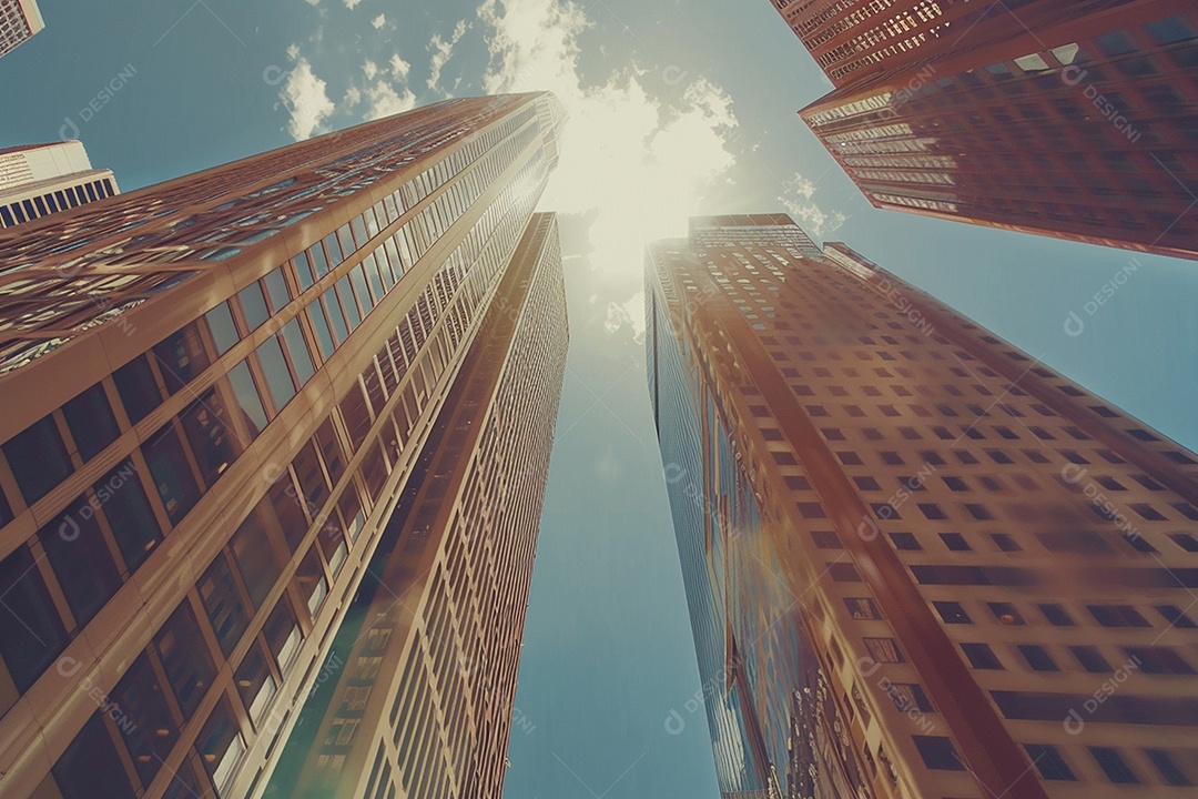 Imagem tonificada de prédios de escritórios modernos e sucata do céu