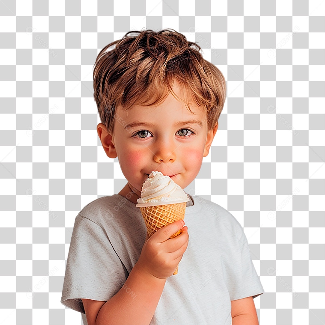 Menino Tomando Sorvete PNG Transparente