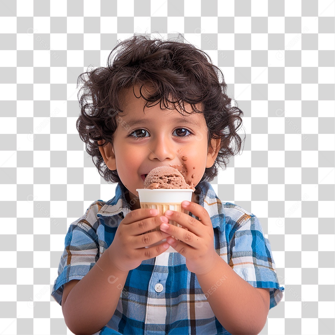 Menino Tomando Sorvete PNG Transparente