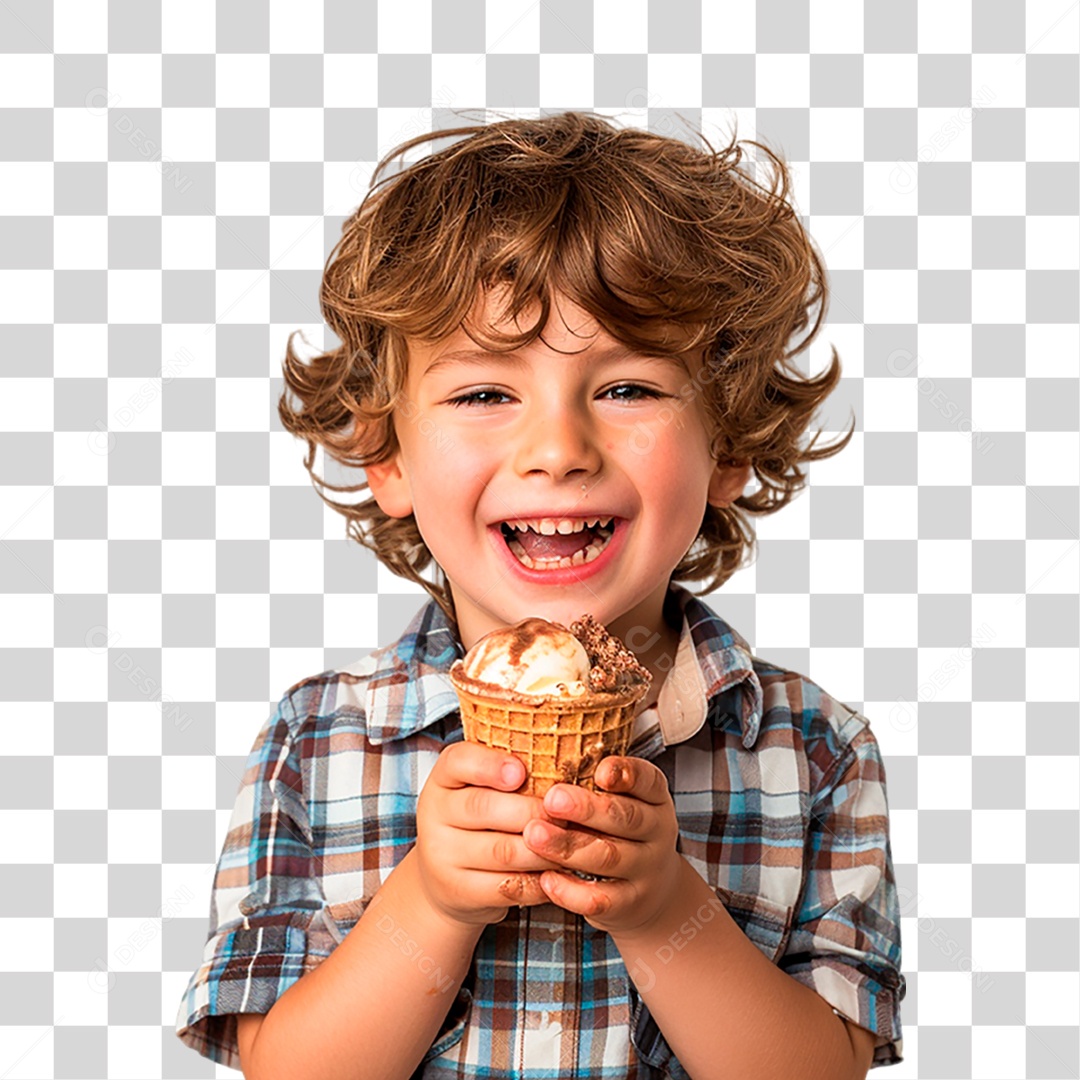 Menino Tomando Sorvete PNG Transparente