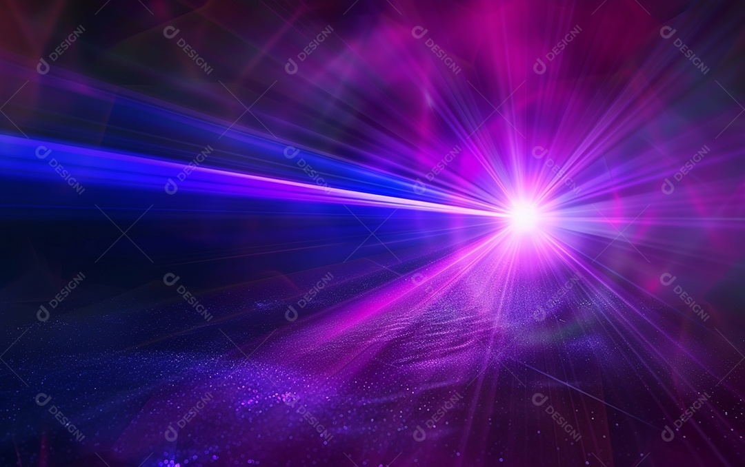 Feixes azuis e violetas de luz laser brilhante brilhando