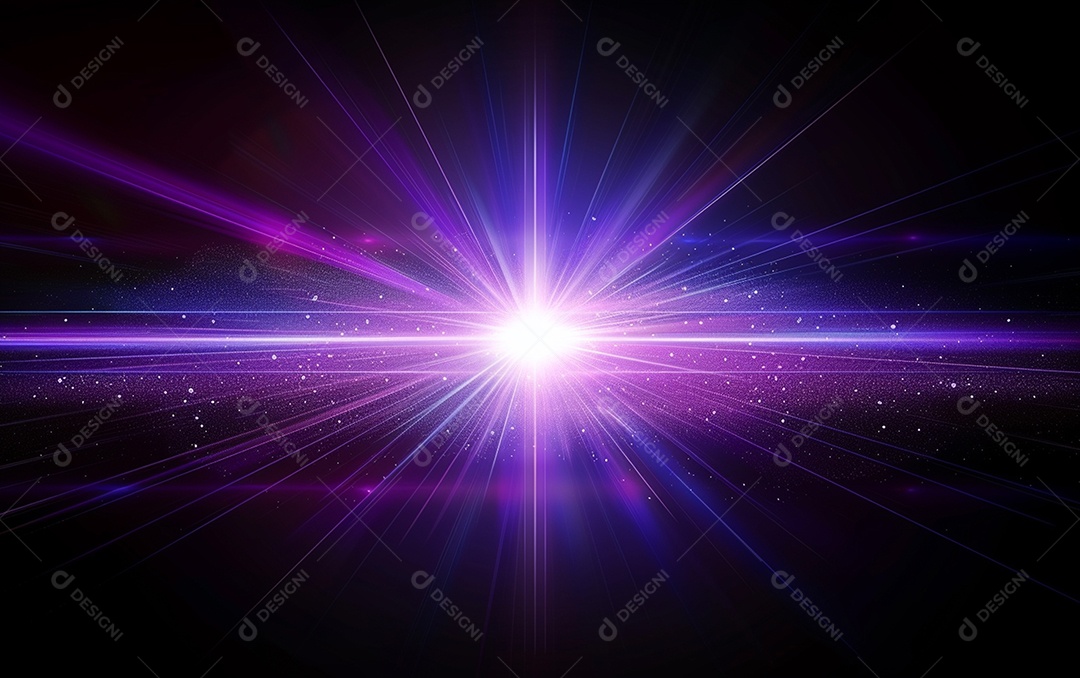 Feixes azuis e violetas de luz laser brilhante brilhando