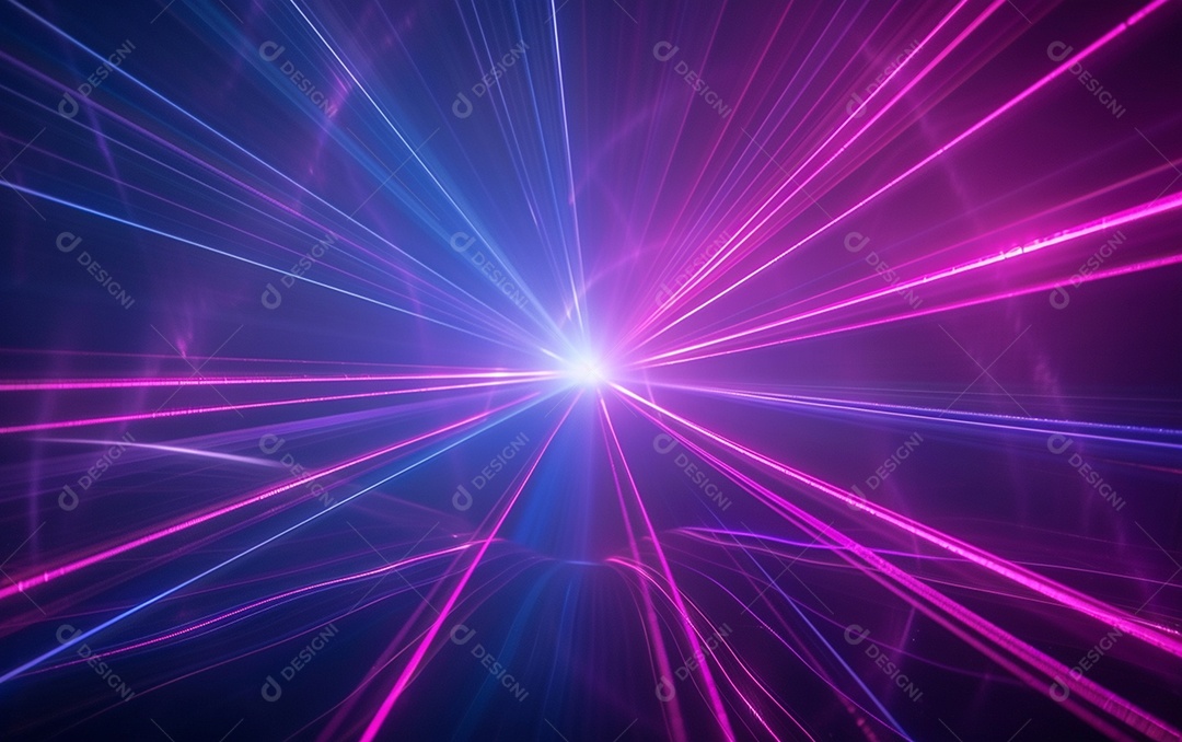 Feixes azuis e violetas de luz laser brilhante brilhando