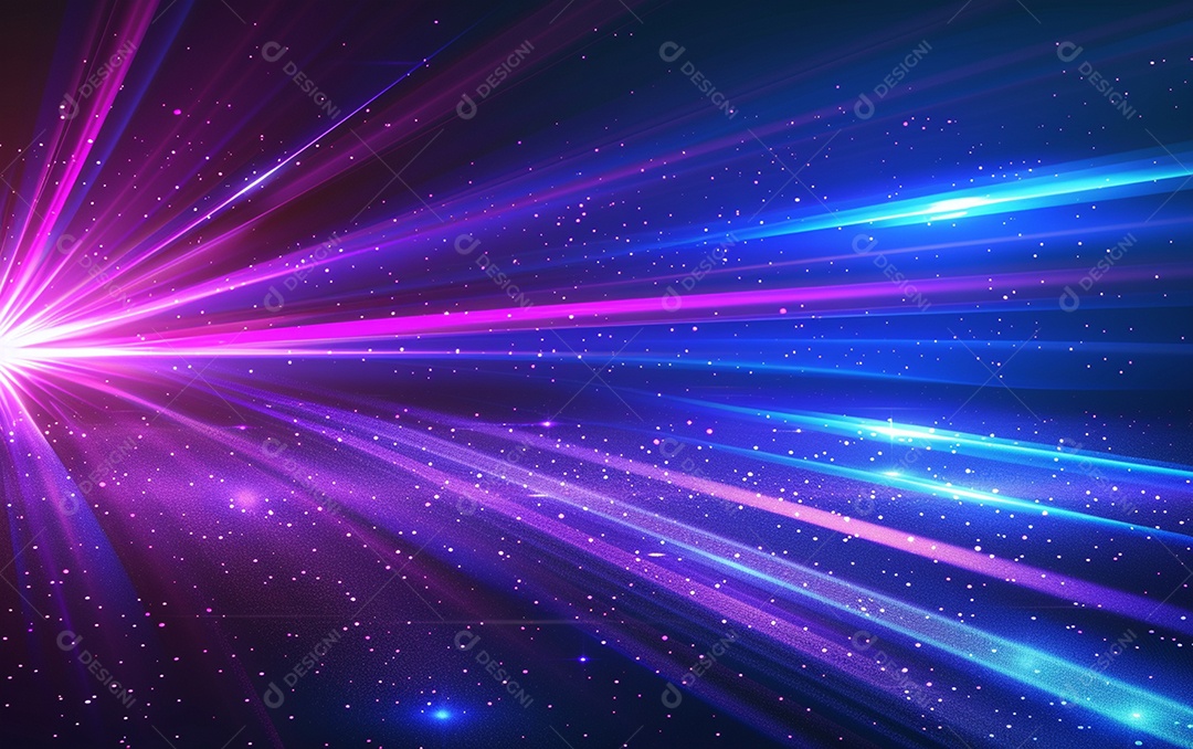 Feixes azuis e violetas de luz laser brilhante brilhando