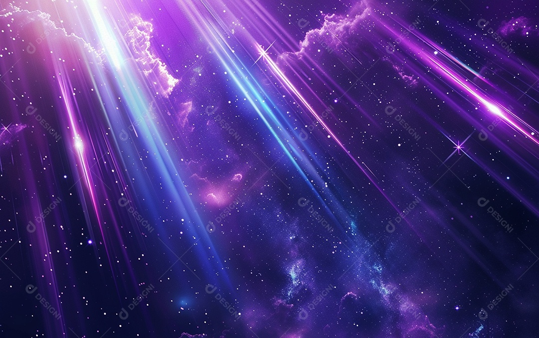 Feixes azuis e violetas de luz laser brilhante brilhando