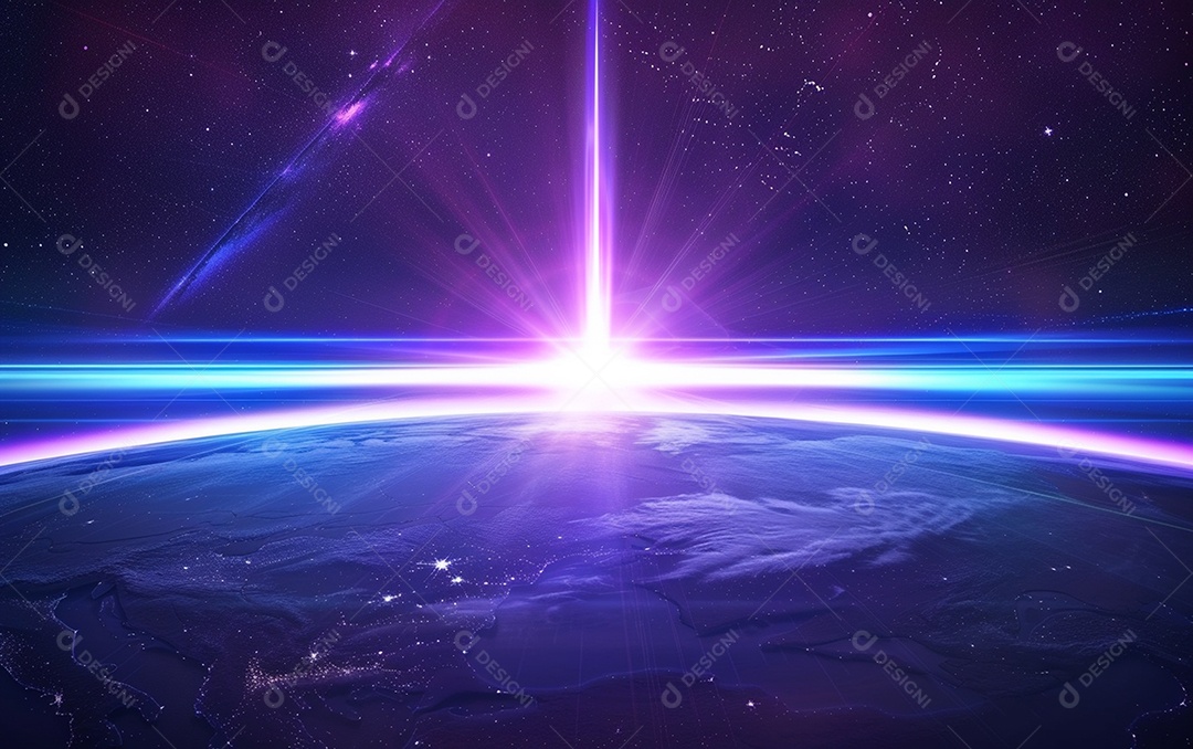 Feixes azuis e violetas de luz laser brilhante brilhando