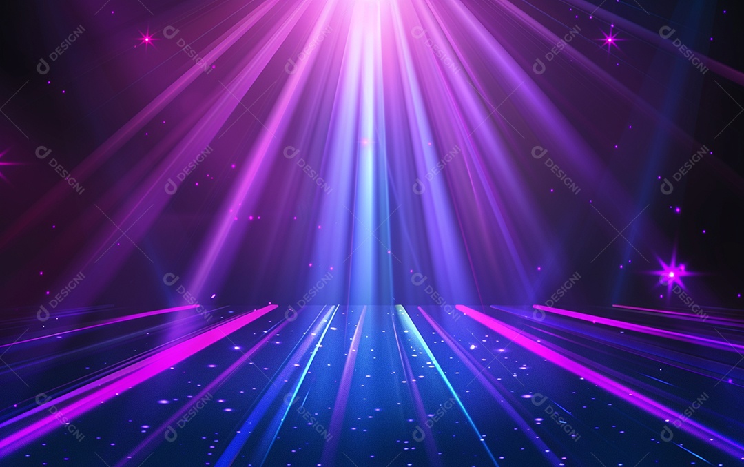 Feixes azuis e violetas de luz laser brilhante brilhando