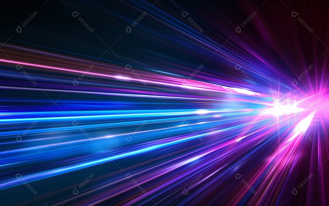 Feixes azuis e violetas de luz laser brilhante brilhando