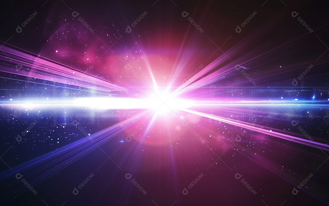 Feixes azuis e violetas de luz laser brilhante brilhando