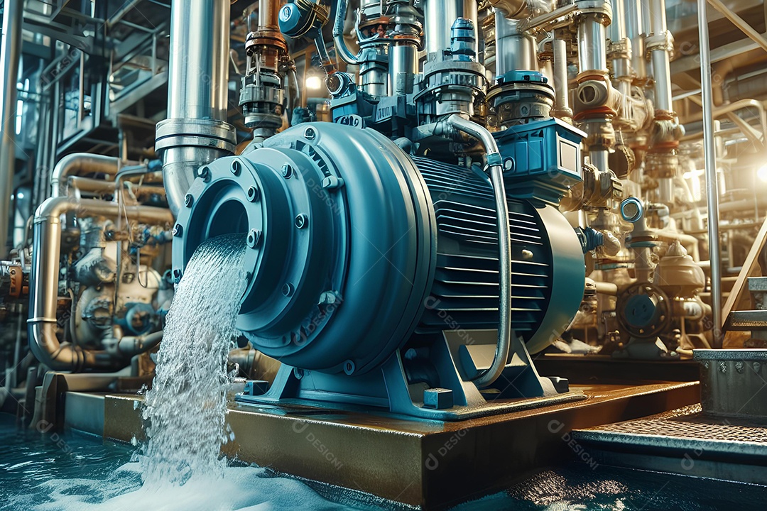 Grande motor de bomba de água usado em plantas industriais na fábrica