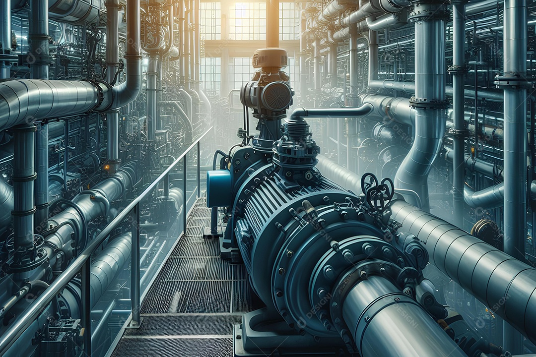 Grande motor de bomba de água usado em plantas industriais no sistema de tubulação