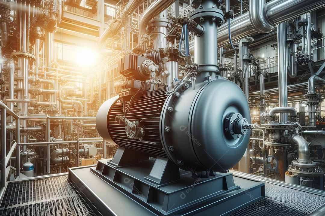 Grande motor de bomba de água usado em plantas industriais no sistema de tubulação