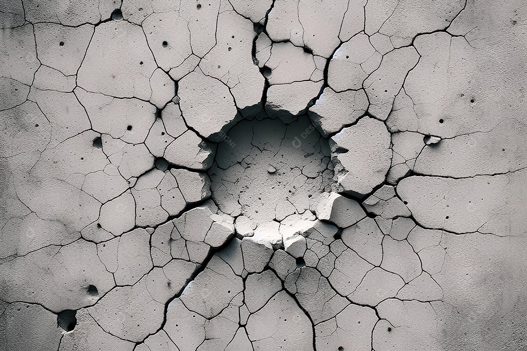 Buracos e fissuras em paredes de cimento